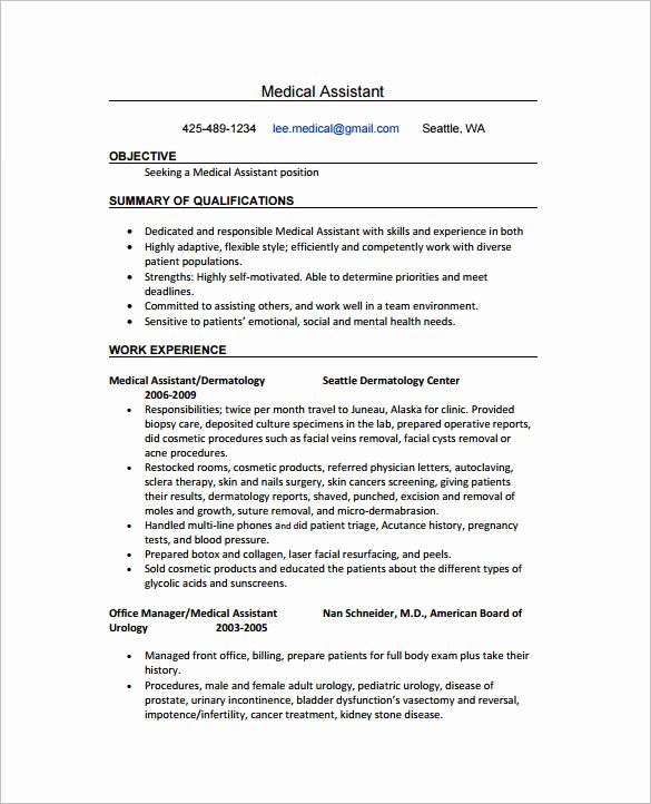 Resume Template for Medical assistant Best Of 5 Medical assistant Resume Templates Doc Pdf
