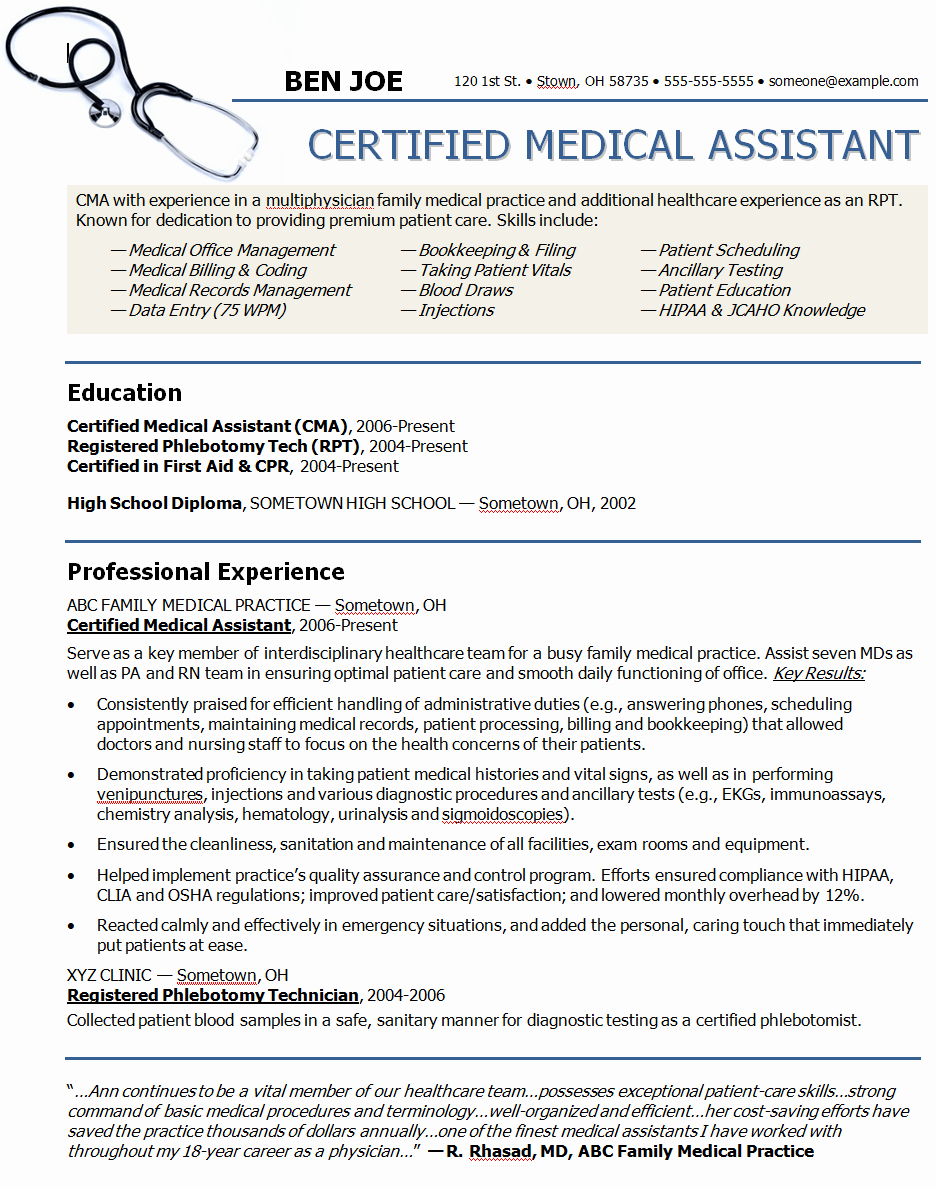 Resume Template for Medical assistant New 10 Sample Resume for Medical assistant Job Description