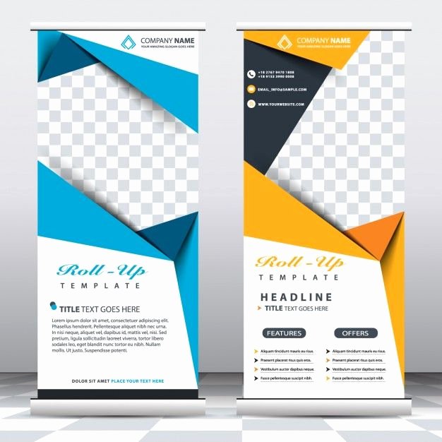 Retractable Banner Design Template Unique Blue and Yellow Roll Up Templates Free Vector
