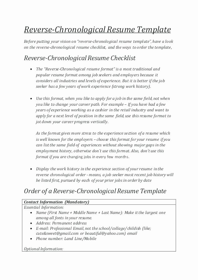 Reverse Chronological Resume Template Inspirational Chronological order Resumes – Creero