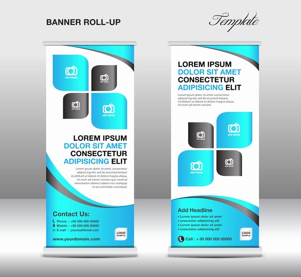 Roll Up Banner Template Fresh Roll Up Banner Stand Template Blue Styles Vector 01 Free