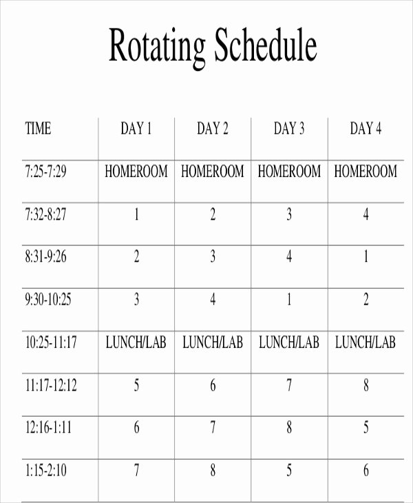 Rotating Shift Schedule Template Best Of Rotating Schedule Templates 10 Free Samples Examples