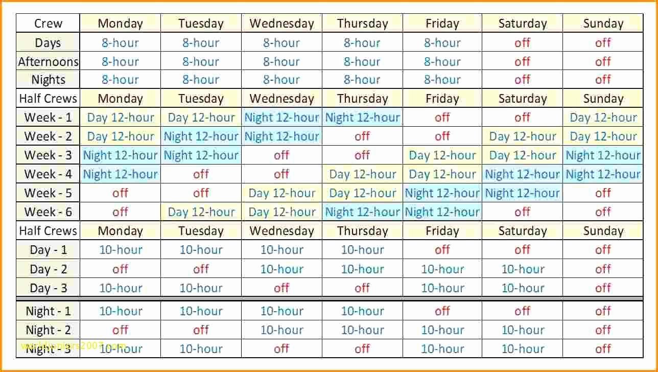 Rotating Shift Schedule Template Inspirational 10 Hour Rotating Shift Schedule Template Inspirational