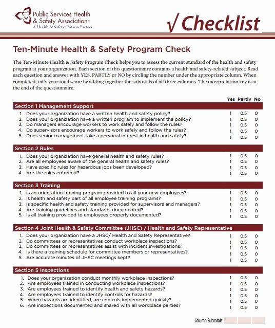 Safety and Health Program Template Fresh Public Services Health and Safety association