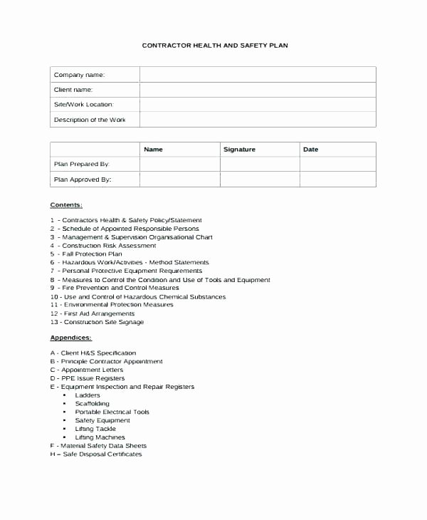 Safety and Health Program Template Luxury Construction Safety Program Template and Health Dole Plan