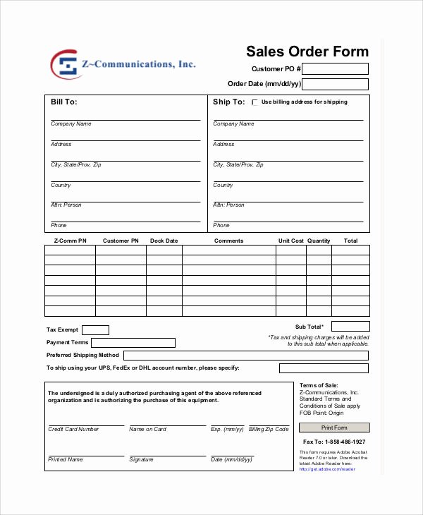 Sale order form Template Beautiful 8 Free Printable order form Samples