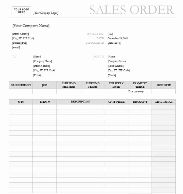 Sale order form Template Inspirational Sales order Templates