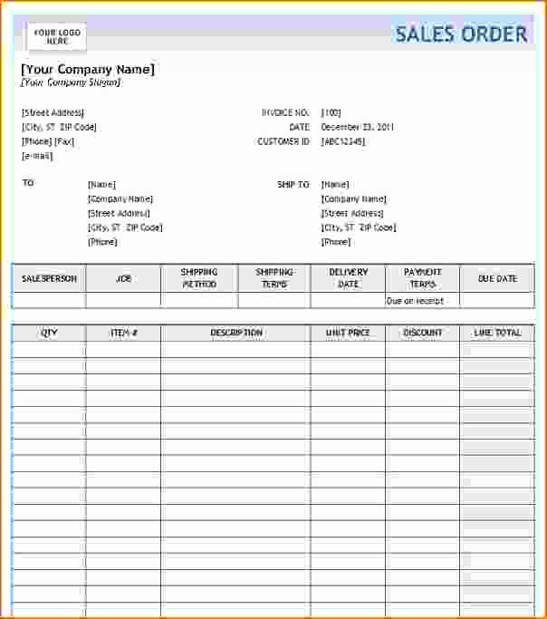 Sale order form Template Lovely 5 order form Template Excel