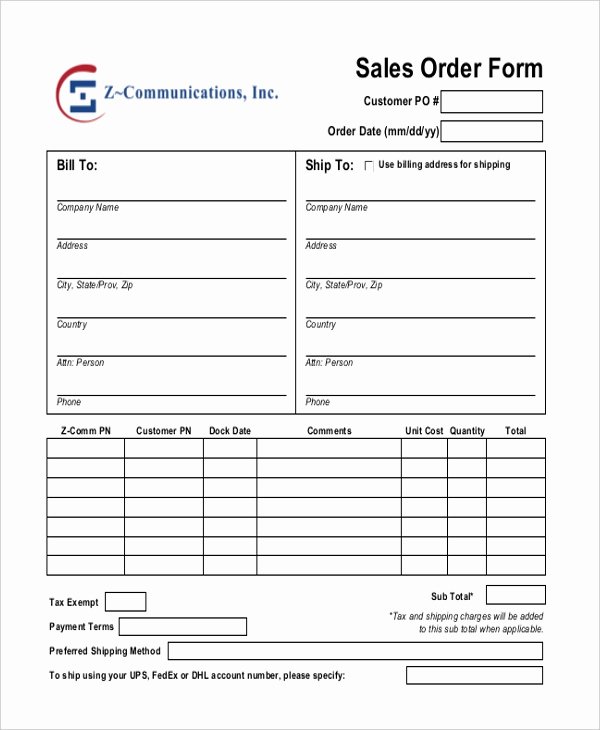 Sale order form Template Luxury Sales order Templates 6 Free Samples Examples format