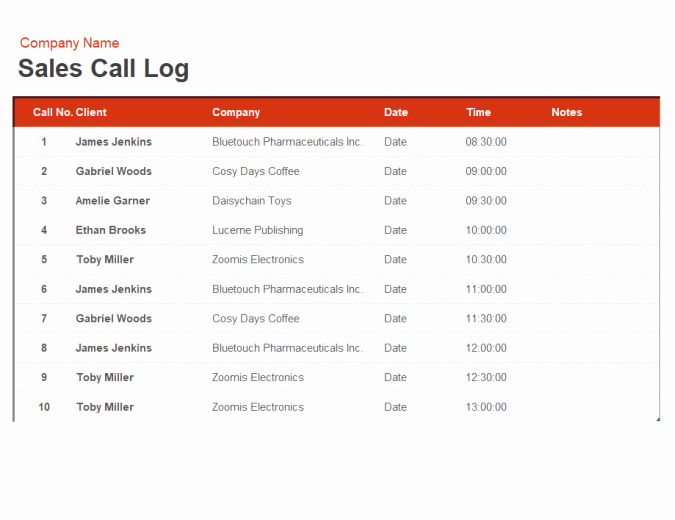 Sales Call Log Template Lovely Sales Call Log and organiser