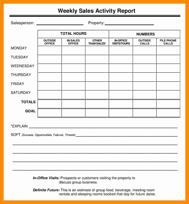 Sales Call Report Template Excel Unique Weekly Report Template Free Word Templates Sales Project