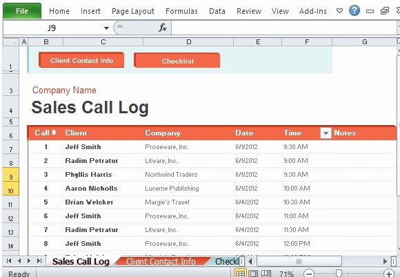 Sales Calls Report Template Lovely Sales Call Log organizer for Excel