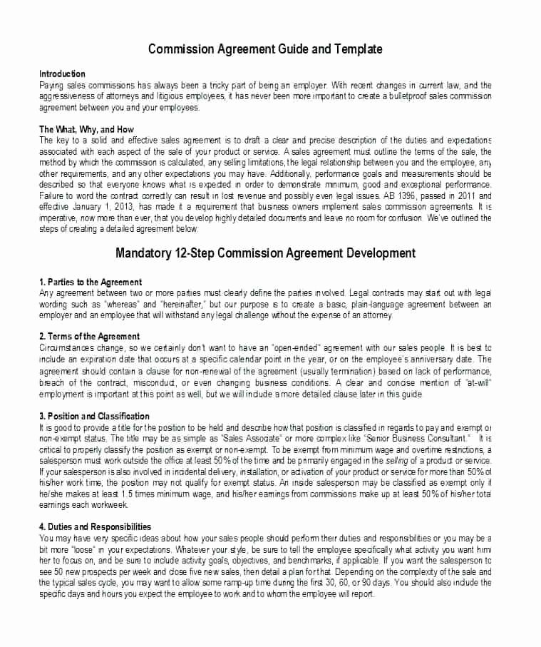 Sales Commission Contract Template Fresh Employee Sales Mission Agreement Template Employee