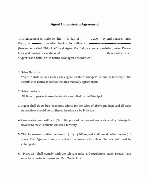 Sales Commission Contract Template Inspirational 9 Mission Sales Agreement Templates