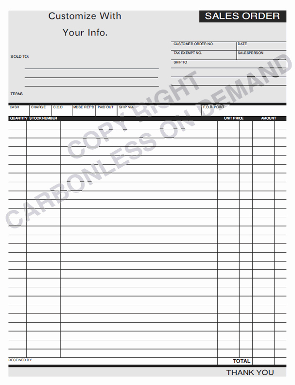 Sales order form Template Fresh Carbonless forms Templates