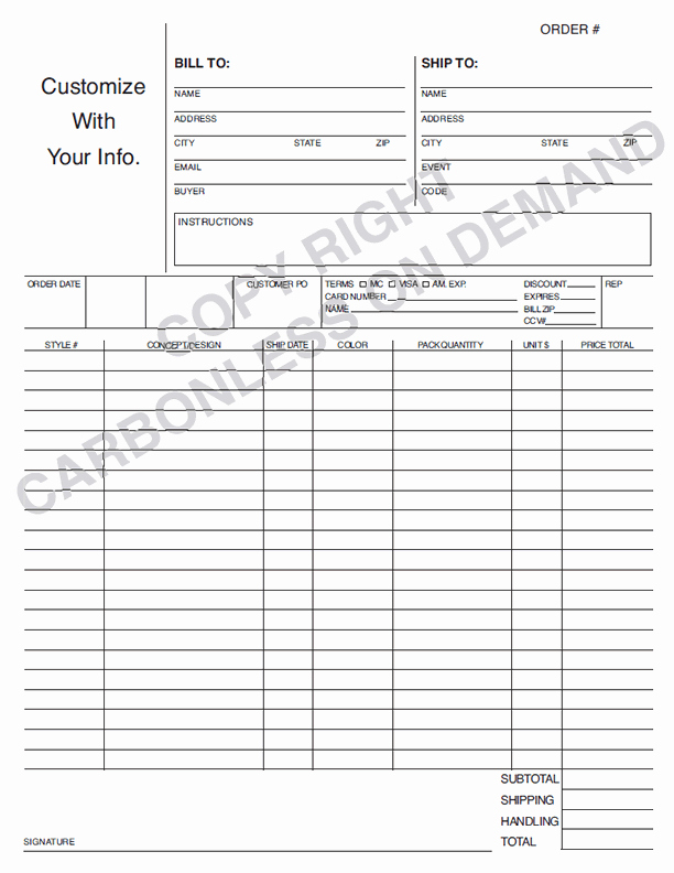 Sales order form Template Inspirational Carbonless forms Templates