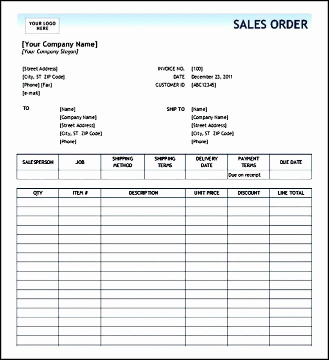 Sales order form Template Inspirational Sales order form Template