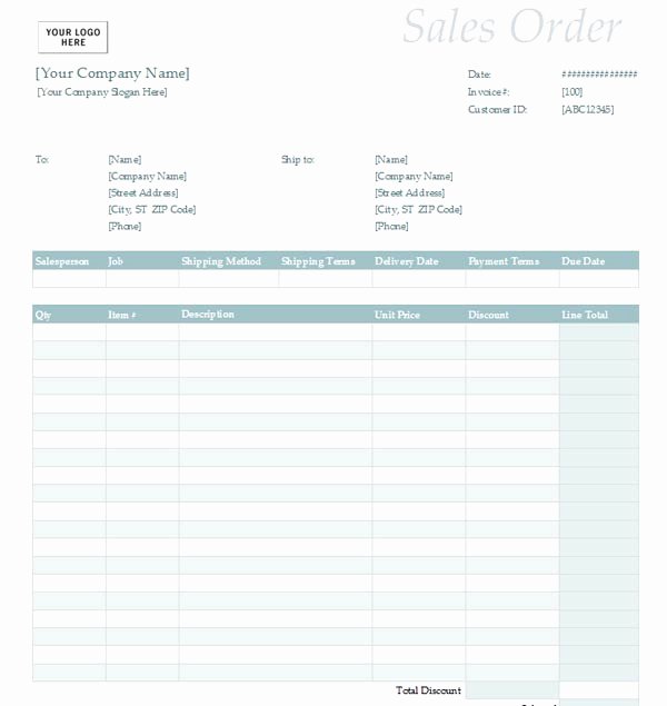 Sales order Template Excel Fresh Sales order with Simple Blue Design Excel format
