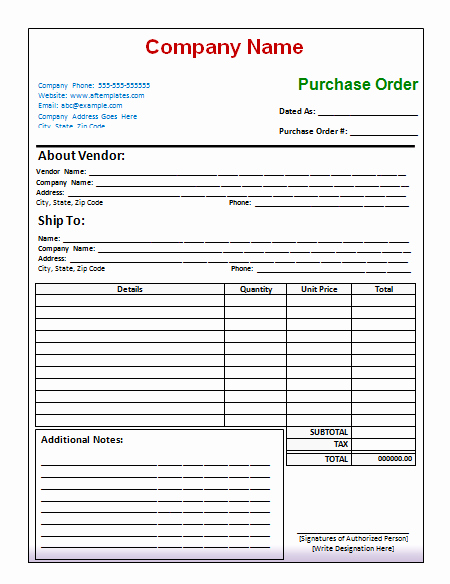 Sales order Template Excel Unique 40 Free Purchase order Templates forms