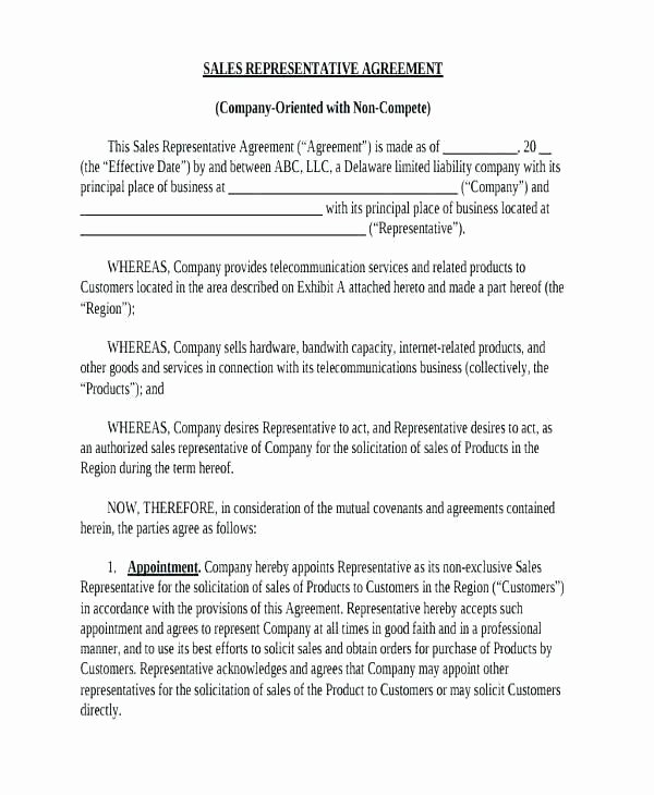 Sales Rep Agreement Template Lovely Sales Representative Agreement Template Free Pleasant