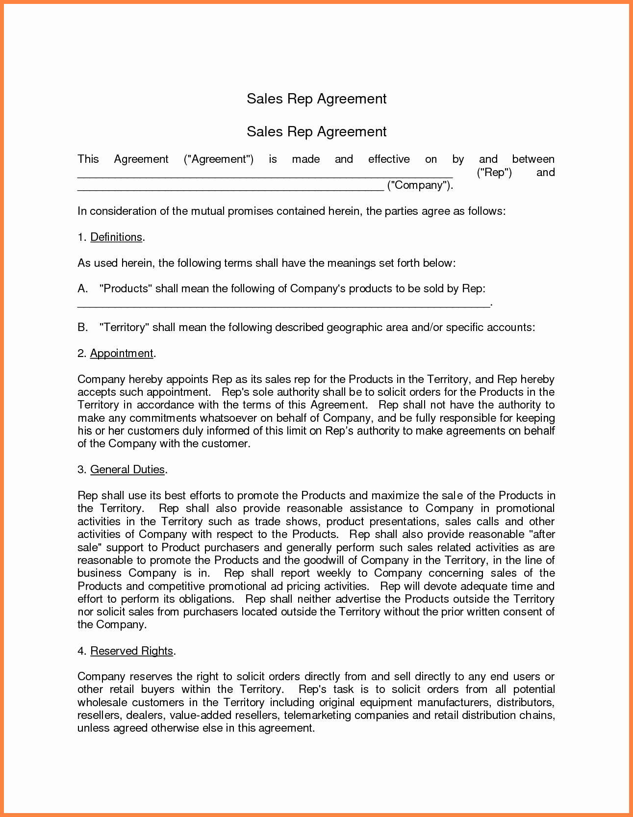 Sales Rep Agreement Template New 6 Sales Representative Agreement Template