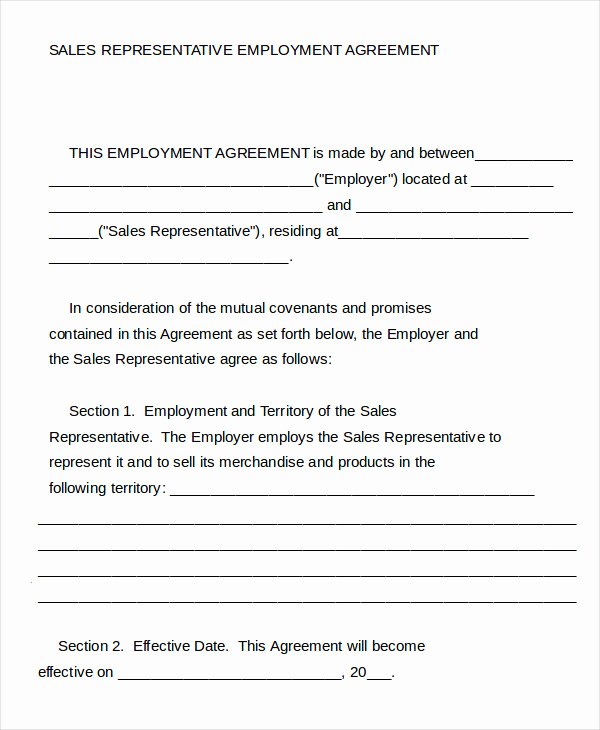 Sales Rep Contract Template Fresh Employment Agreement Template 15 Free Word Pdf format