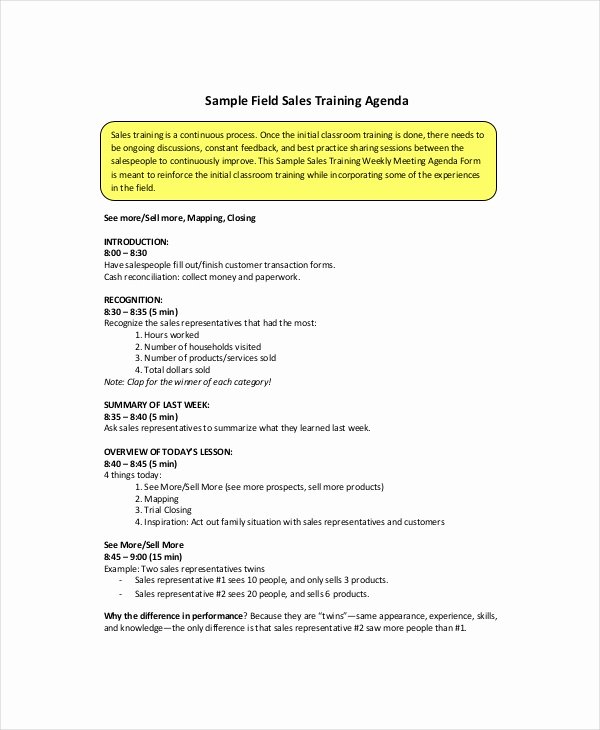 Sales Training Program Template Elegant Sales Agenda Template 5 Free Word Pdf Documents