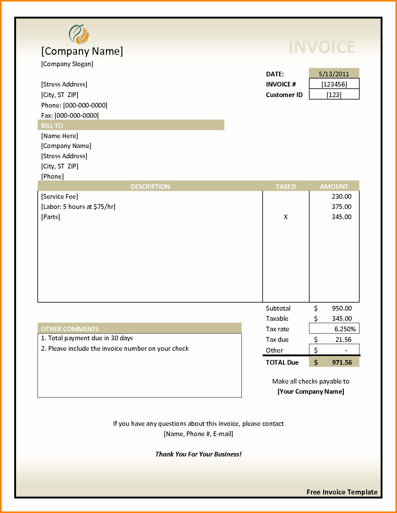 Sample Invoice Template Excel Lovely 5 Bill format In Word File