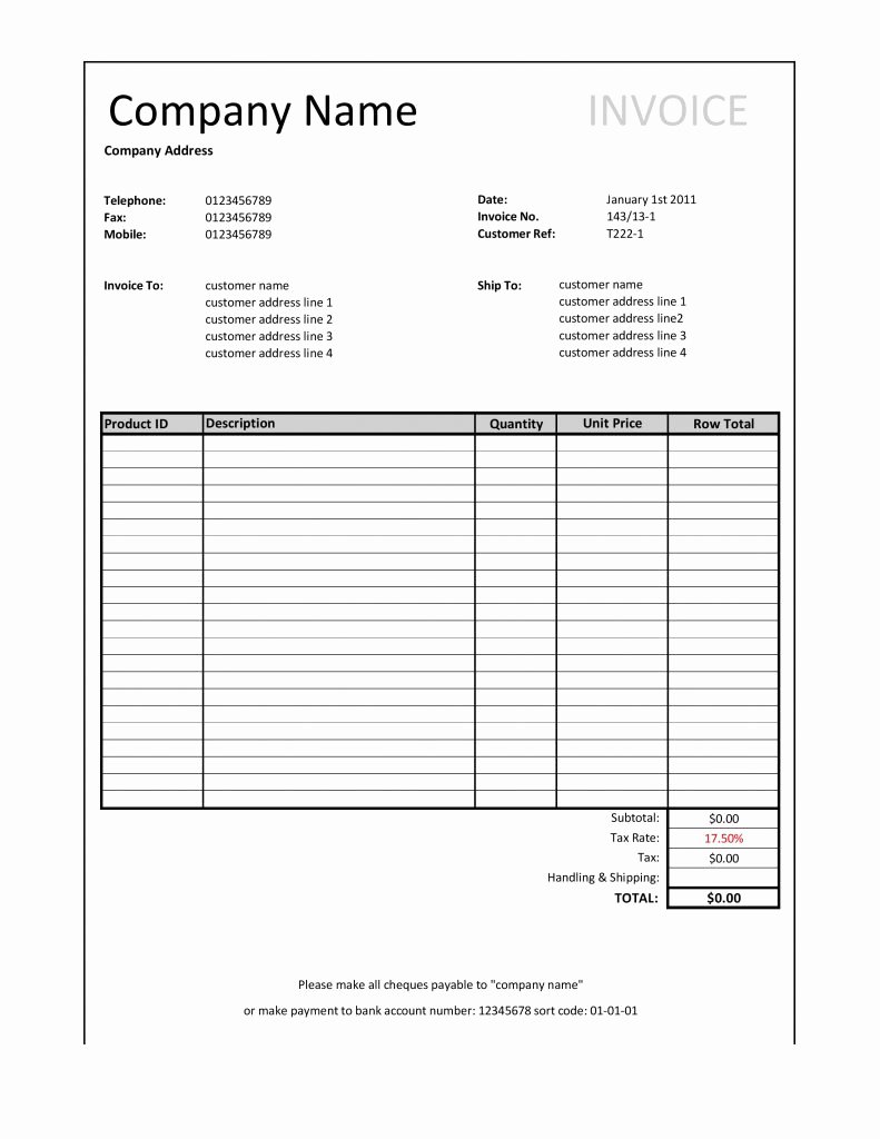 Sample Invoice Template Excel New 19 Free Invoice Template Excel Easy to Edit and Customize