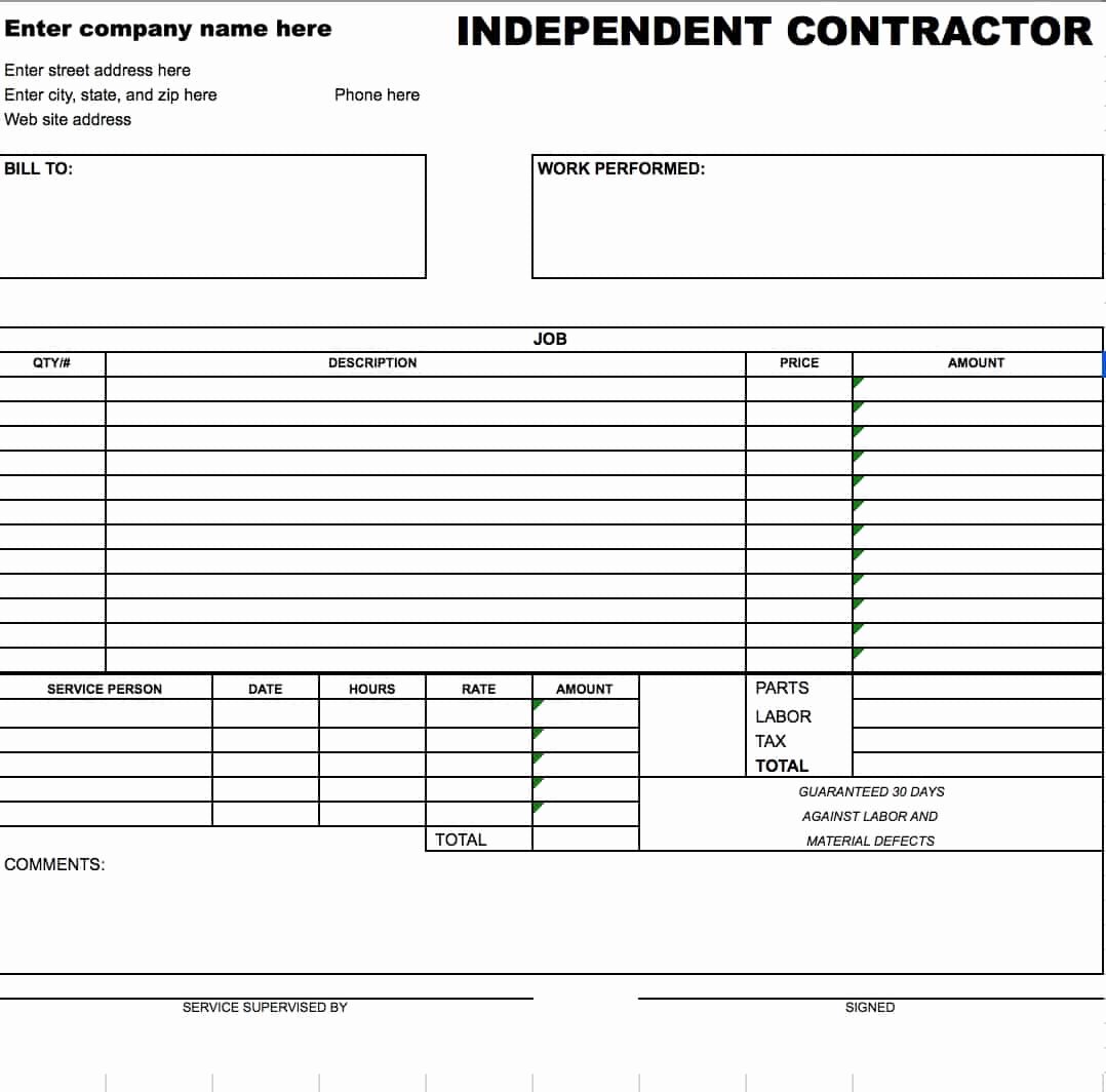 Sample Invoice Template Excel New Independent Contractor Invoice Template