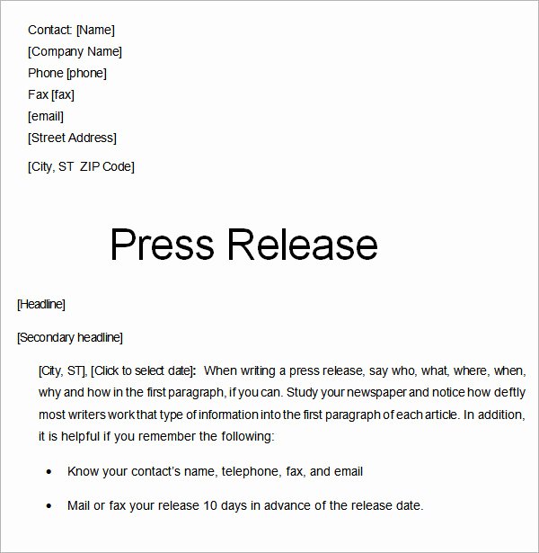 Sample Press Release Template Elegant 8 Press Release Templates