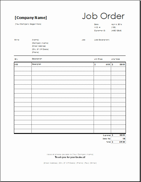 Sample Work order Template Inspirational Job order Templates for Ms Word & Excel