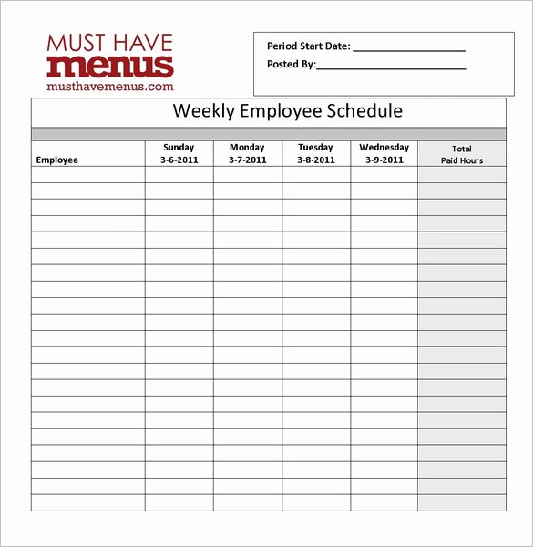 Schedule for Employees Template Luxury Blank Restaurant Employee Schedule Template Templates