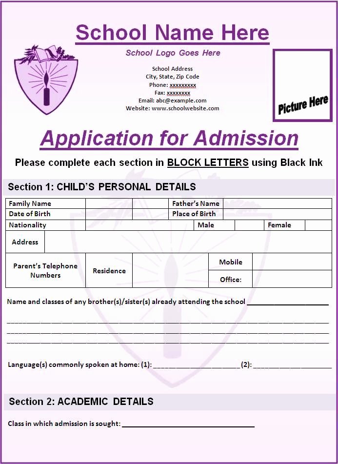 School Registration form Template Beautiful Sample Of Admission form School Admission form