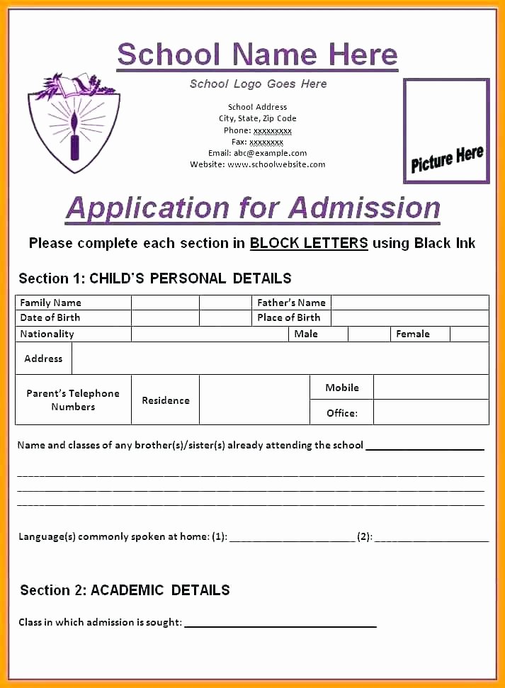 School Registration form Template Best Of School Application form Template Word Download Sizes A