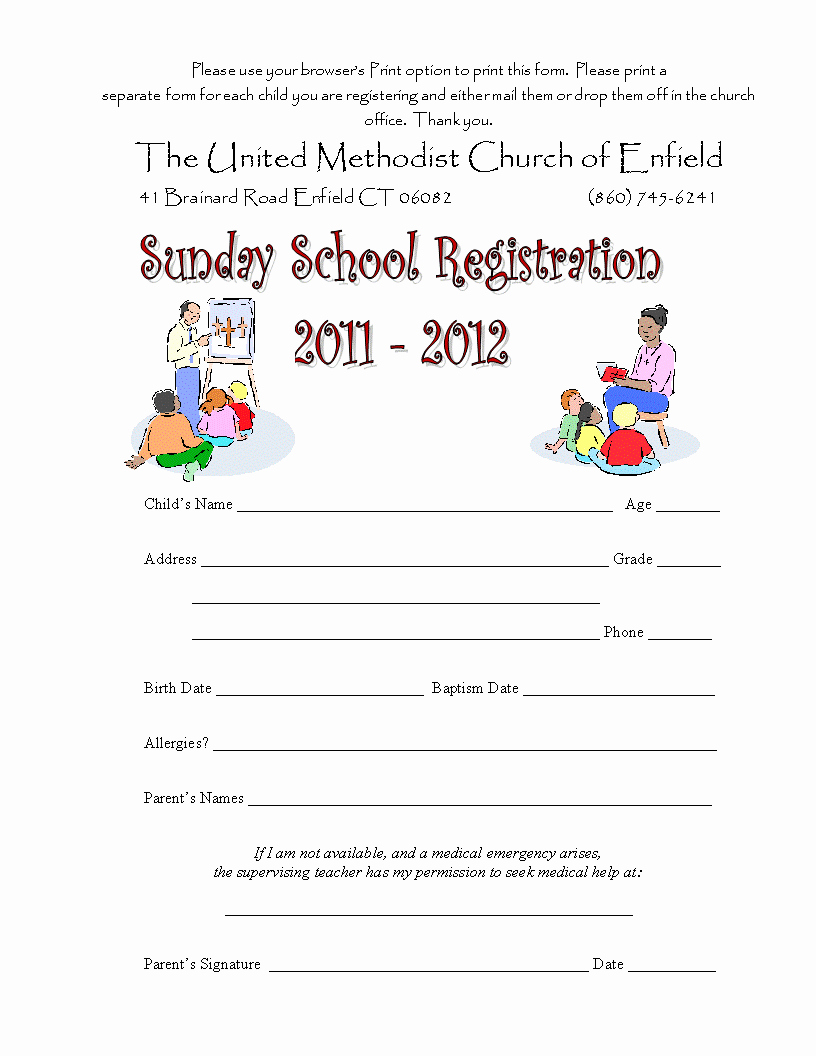 School Registration forms Template New Sunday School Registration form