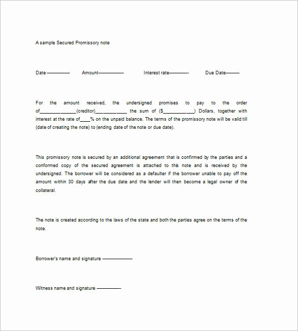 Secured Promissory Note Template Pdf Best Of Secured Promissory Note Templates – 9 Free Word Excel
