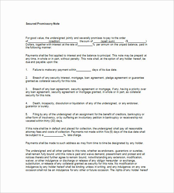 Secured Promissory Note Template Pdf Fresh Secured Promissory Note Templates – 9 Free Word Excel