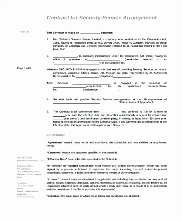 Security Guard Contract Template Awesome Private Security Contract Template Private Private