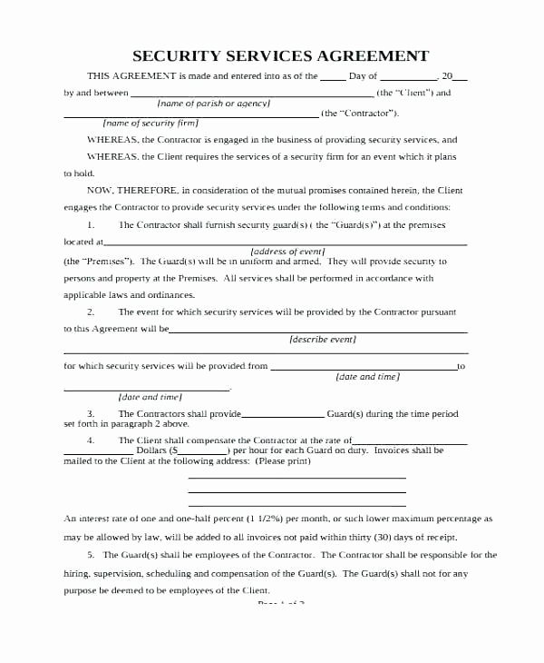 Security Guard Contract Template Awesome Security Contract Template