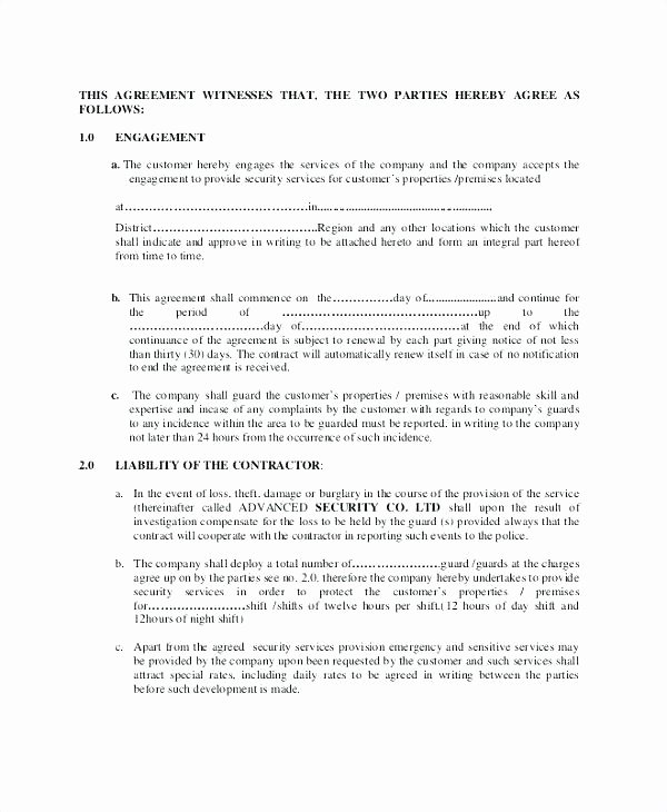 Security Guard Contract Template Unique Private Security Contract Template Private Private