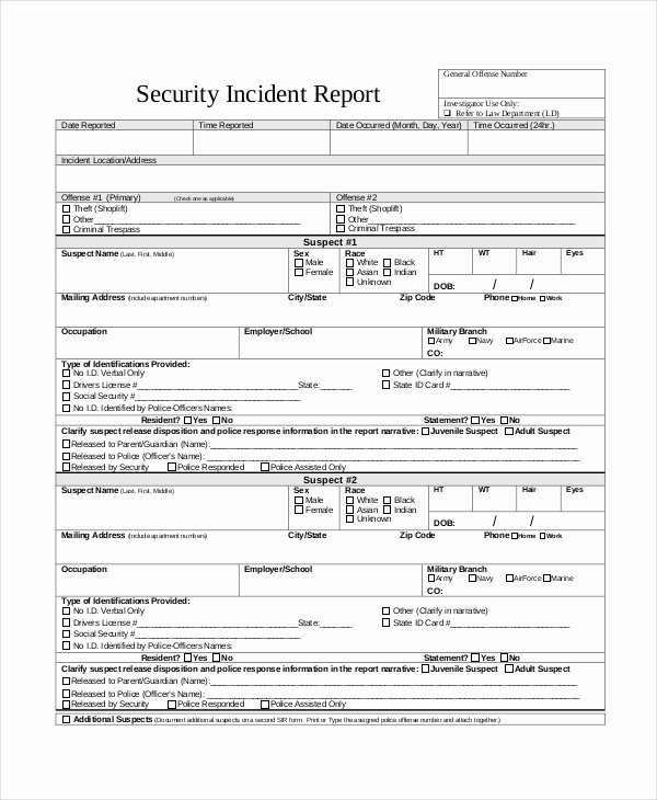 Security Guard Incident Report Template Awesome 20 Sample Incident Report Templates Pdf Doc