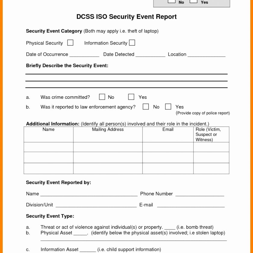 Security Guard Incident Report Template Fresh Security Guard Incident Report Sample