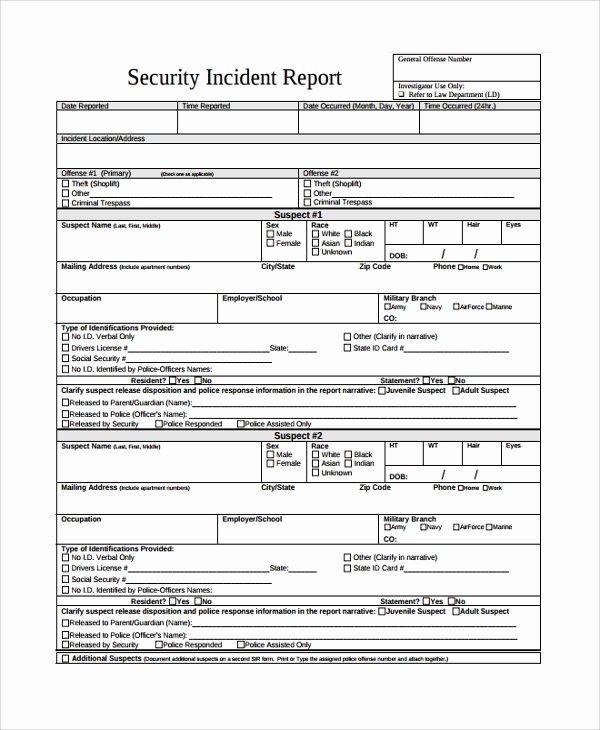 Security Guard Incident Report Template Luxury Sample Incident Reporting form 9 Free Documents