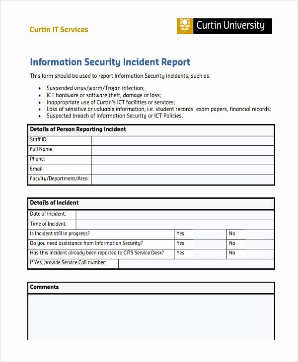 Security Incident Report Template Fresh 39 Free Incident Report Templates Pdf Word