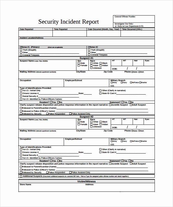 Security Incident Report Template New 26 Sample Incident Report Templates