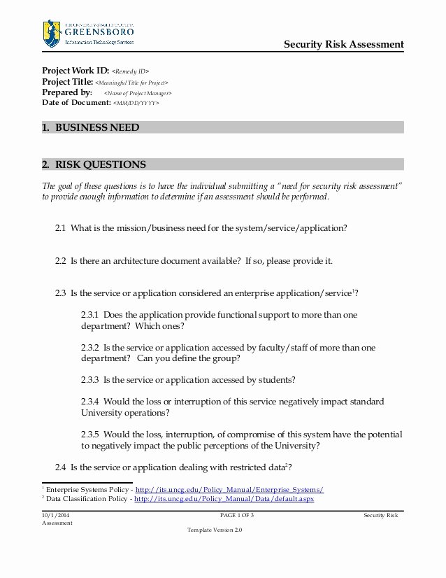 Security Risk Analysis Template Lovely Security Risk assessment Template V2 0