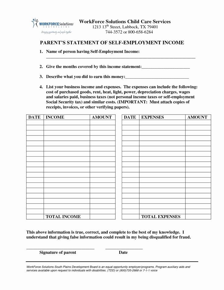 Self Employment Income Statement Template Fresh Self Employment Profit and Loss Statement Line Marketing