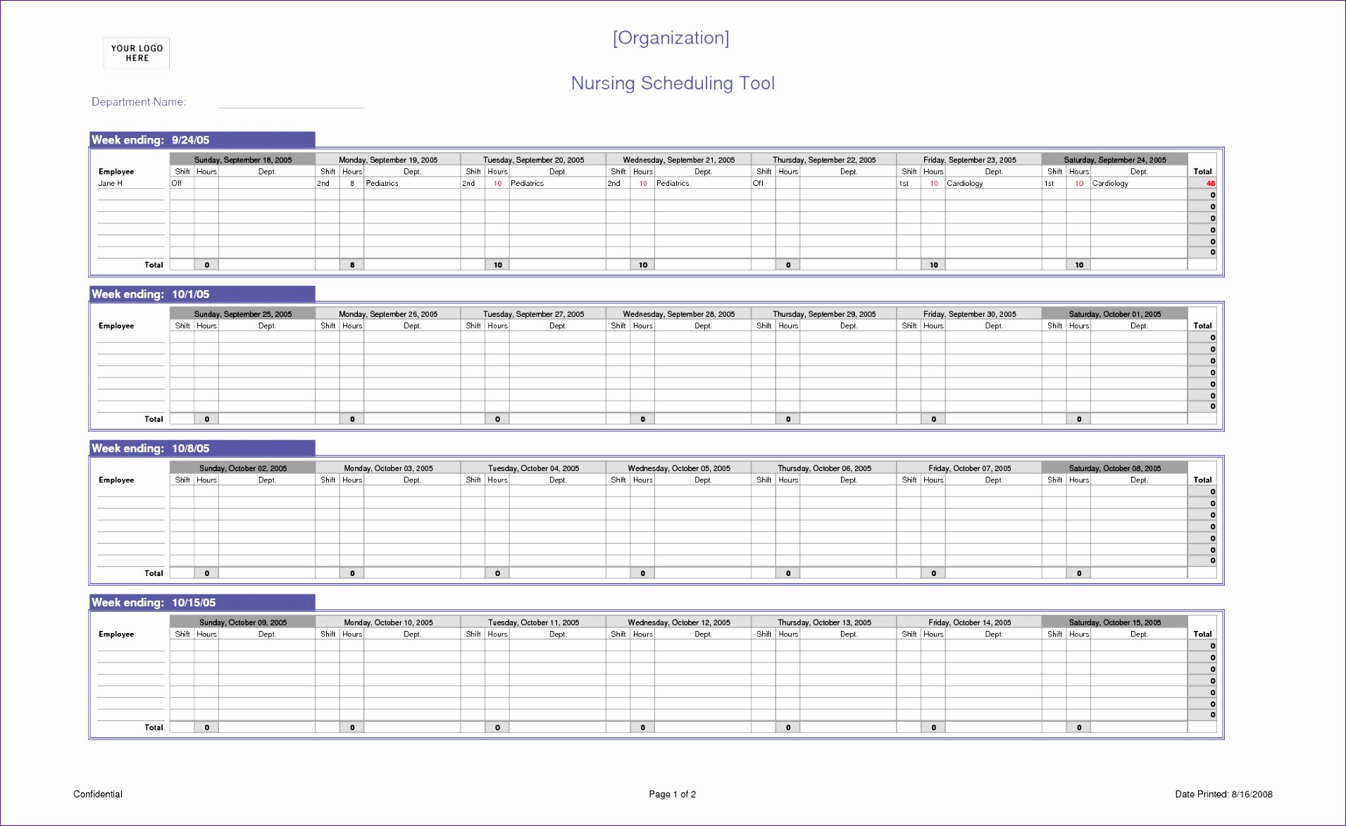 Self Scheduling for Nurses Template Elegant 11 Monthly Employee Schedule Template Excel