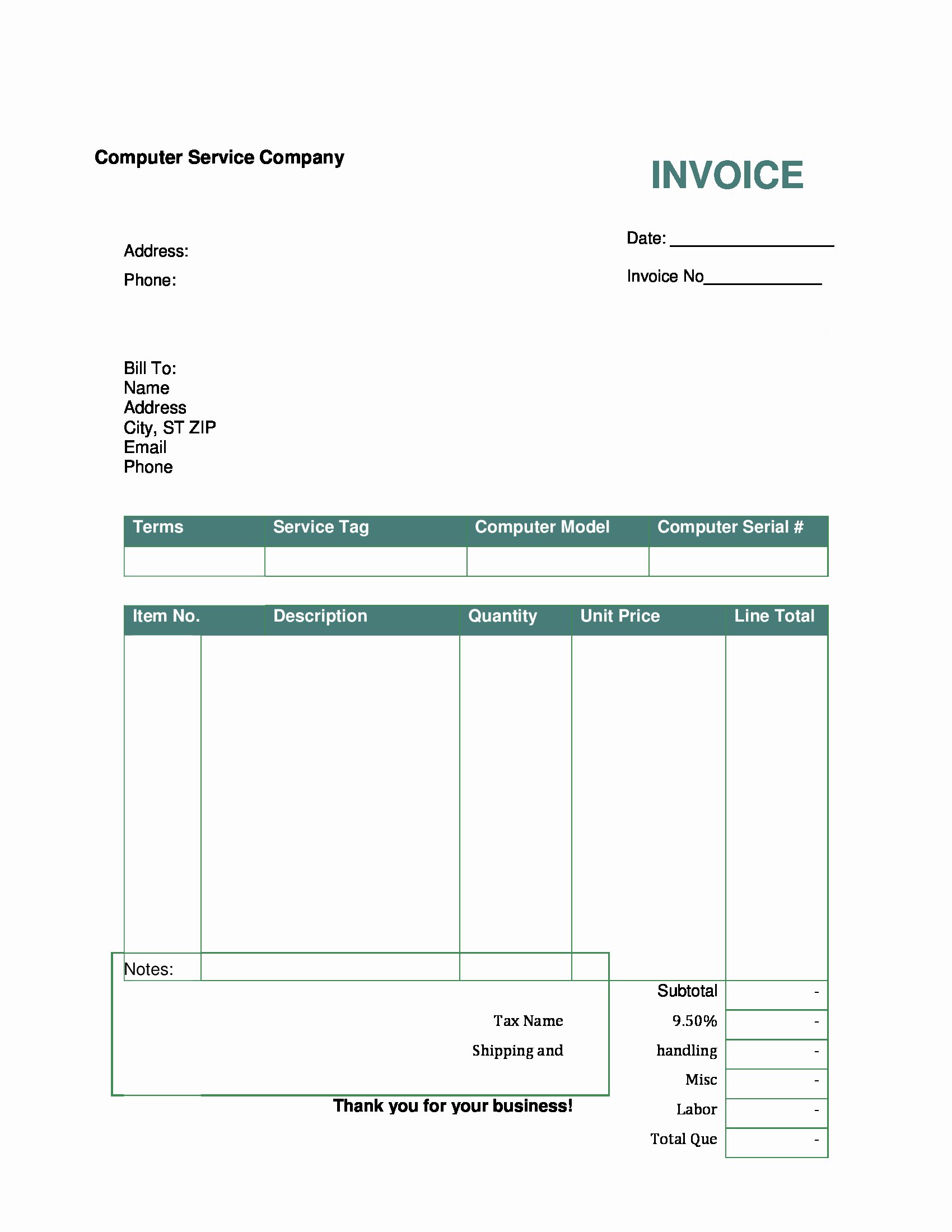 Service Invoice Template Free Lovely Blank Invoice Doc
